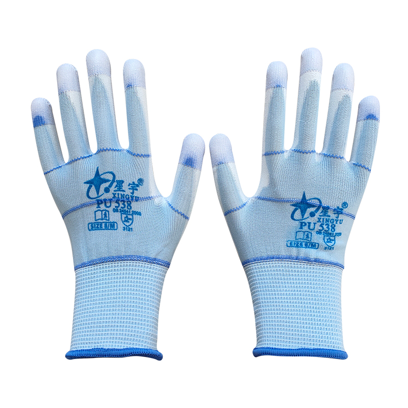 星宇PU538尼龍彩指加固PU勞保手套圖片3