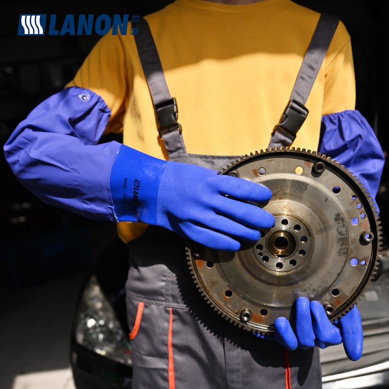 LANON蘭浪806SL接袖加長(zhǎng)耐酸堿PVC手套圖片1