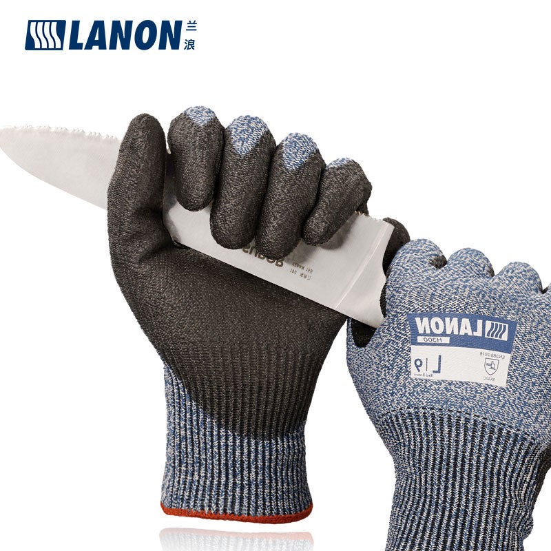 LANON蘭浪H300PU涂掌耐磨5級防割手套圖片1