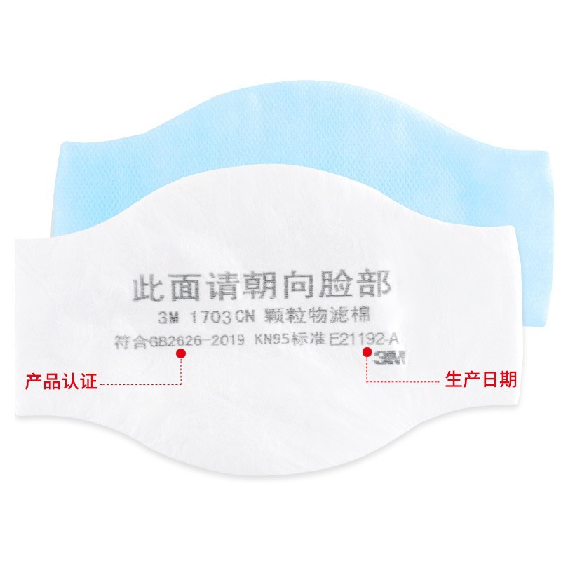 3M1703CN KN95顆粒物濾棉防塵面具濾芯圖片3
