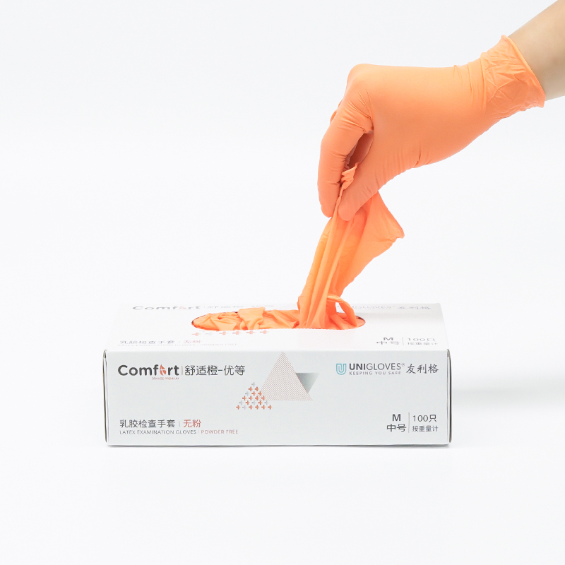 友利格舒適COMFORT U1100一次性無粉優(yōu)等橙色乳膠檢查手套圖片3