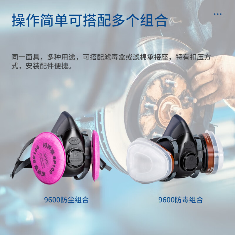 呼享9600雙濾盒硅膠半面罩防毒面具圖片1