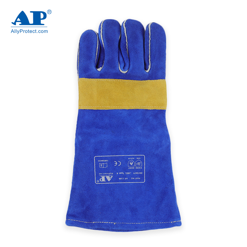 友盟AP-1166彩藍(lán)色牛二層皮電焊手套圖片2