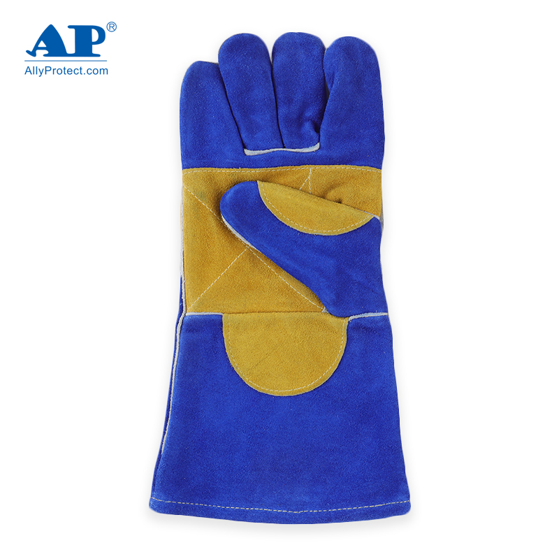 友盟AP-1166彩藍(lán)色牛二層皮電焊手套圖片1