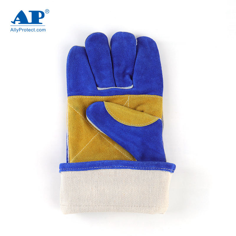 友盟AP-1166彩藍(lán)色牛二層皮電焊手套圖片3