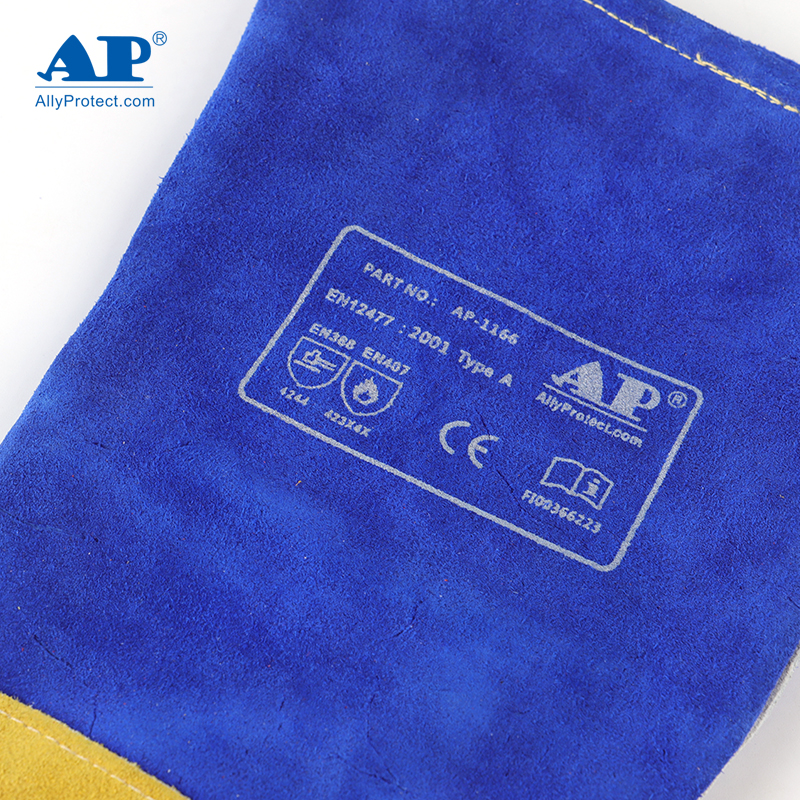 友盟AP-1166彩藍(lán)色牛二層皮電焊手套圖片4