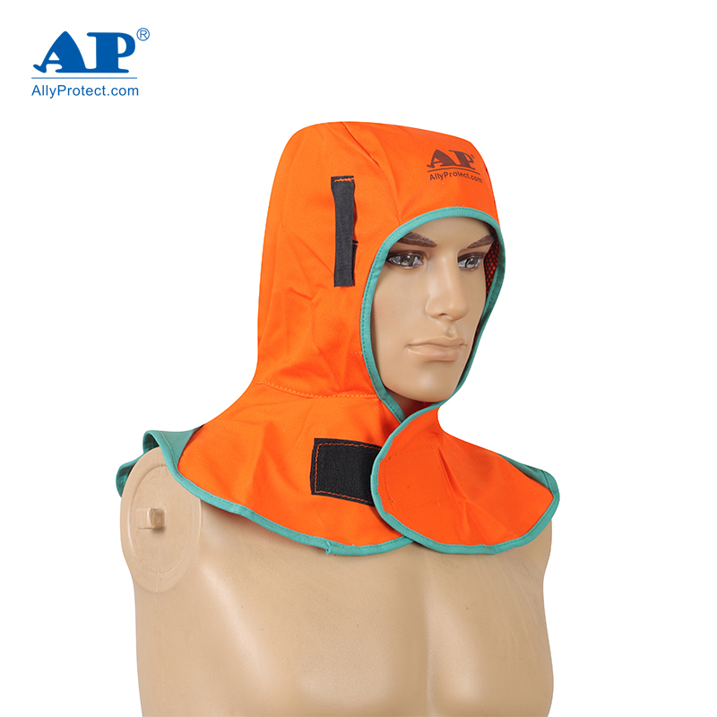 友盟AP-6671橙紅色阻燃布全護(hù)式焊帽圖片1