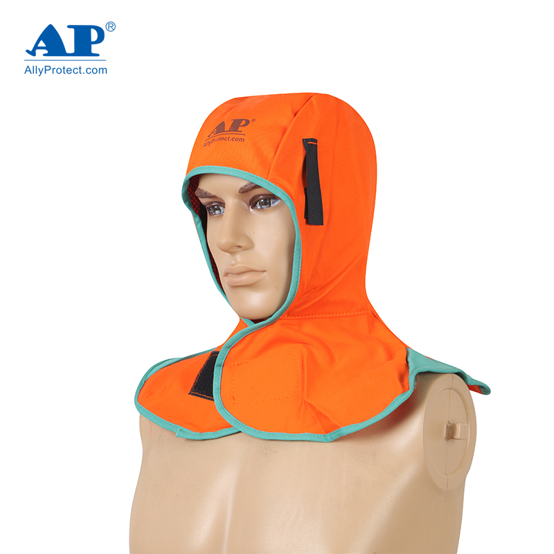 友盟AP-6671橙紅色阻燃布全護(hù)式焊帽圖片3