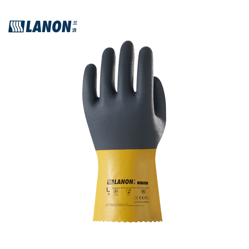 LANON蘭浪U100-35PVC磨砂防滑耐油防化手套圖片1