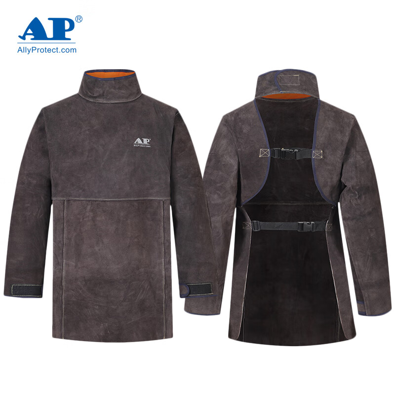 友盟AP-8002炭咖色皮護胸帶領(lǐng)長袖圍裙