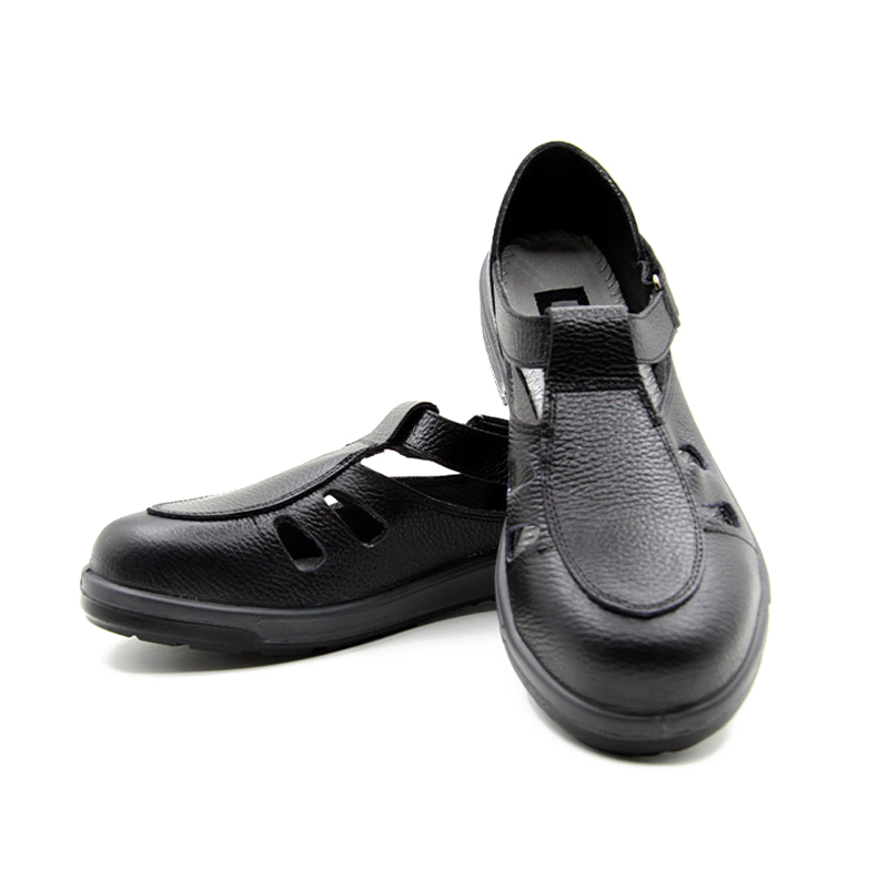 希滿YS-715黑色壓花牛皮透氣防砸安全涼鞋