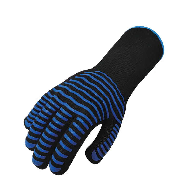 思衛(wèi)爾6100黑色10針?lè)季]雙面藍(lán)硅膠條紋防燙耐高溫手套