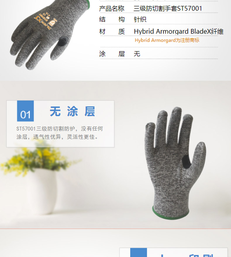 賽立特ST57001-10虎口加強(qiáng)3級(jí)防割手套圖片2