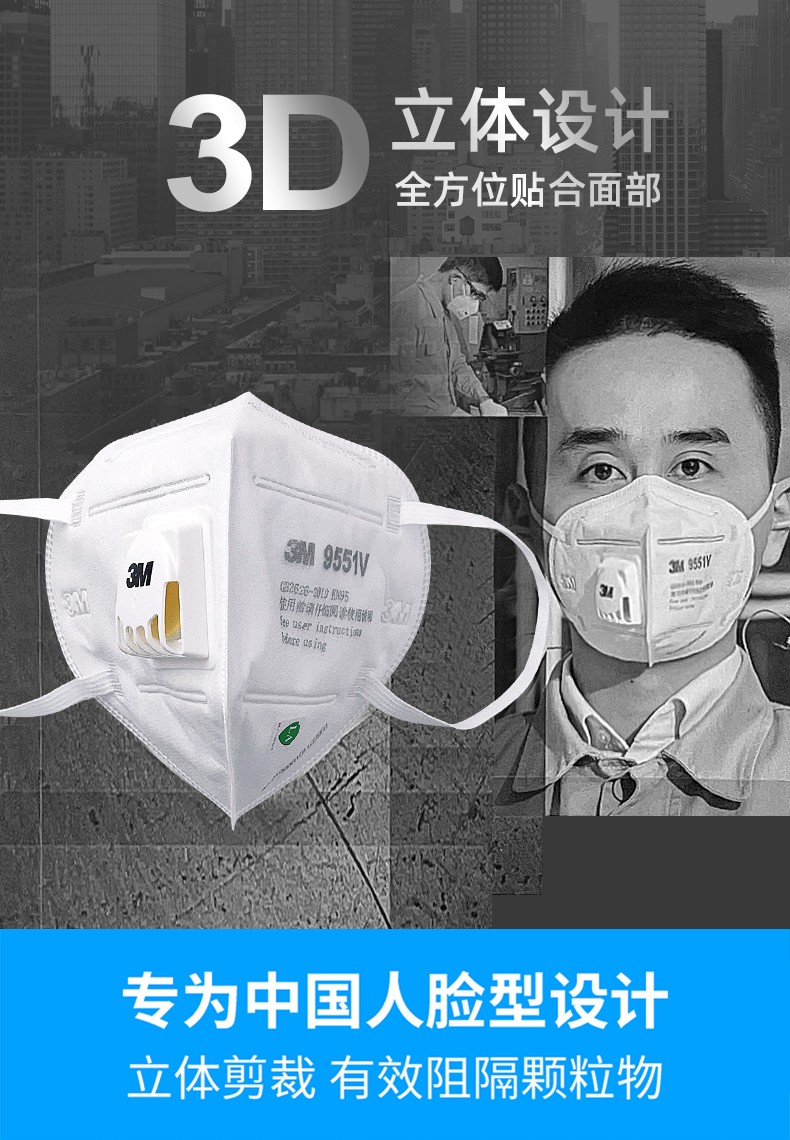 3M9551V折疊式防顆粒物防塵口罩圖片4
