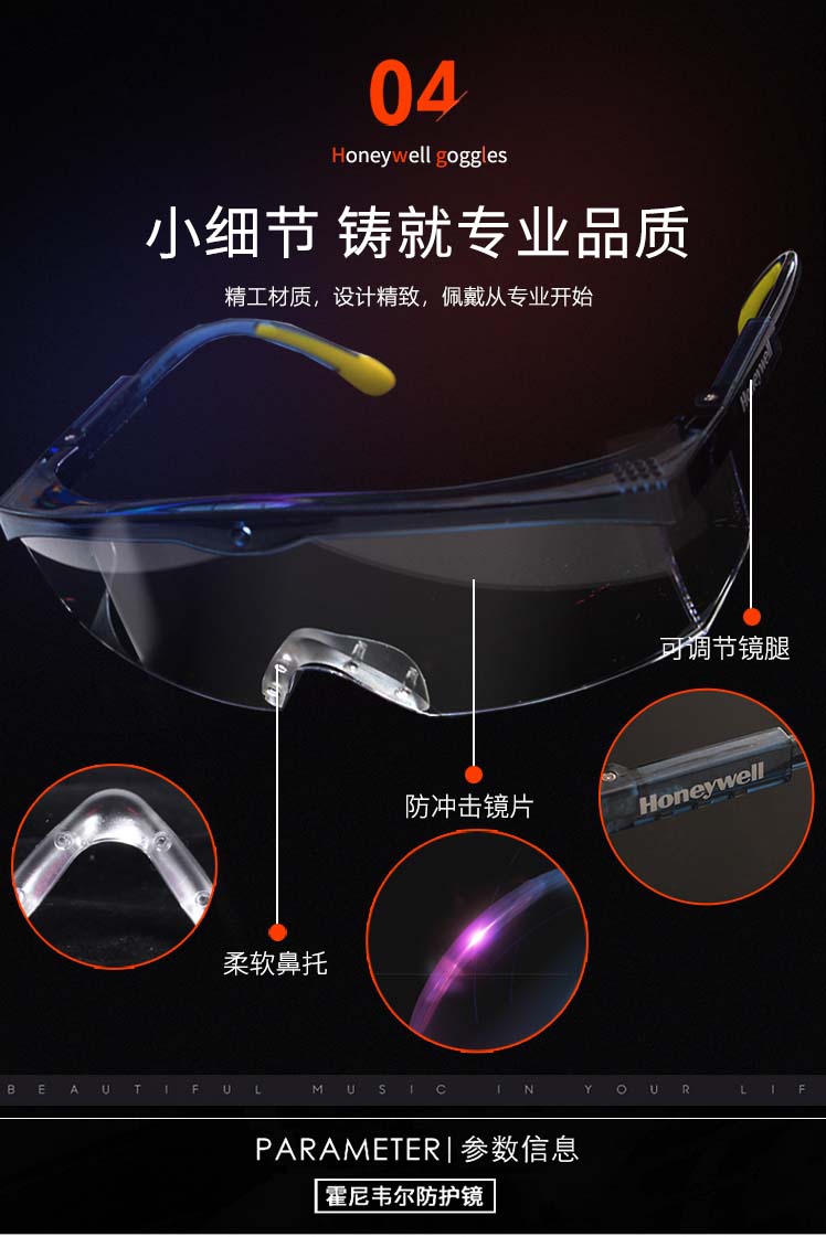 Honeywell霍尼韋爾100500S200A plus透明鏡片藍(lán)色鏡框防刮擦防護眼鏡圖6