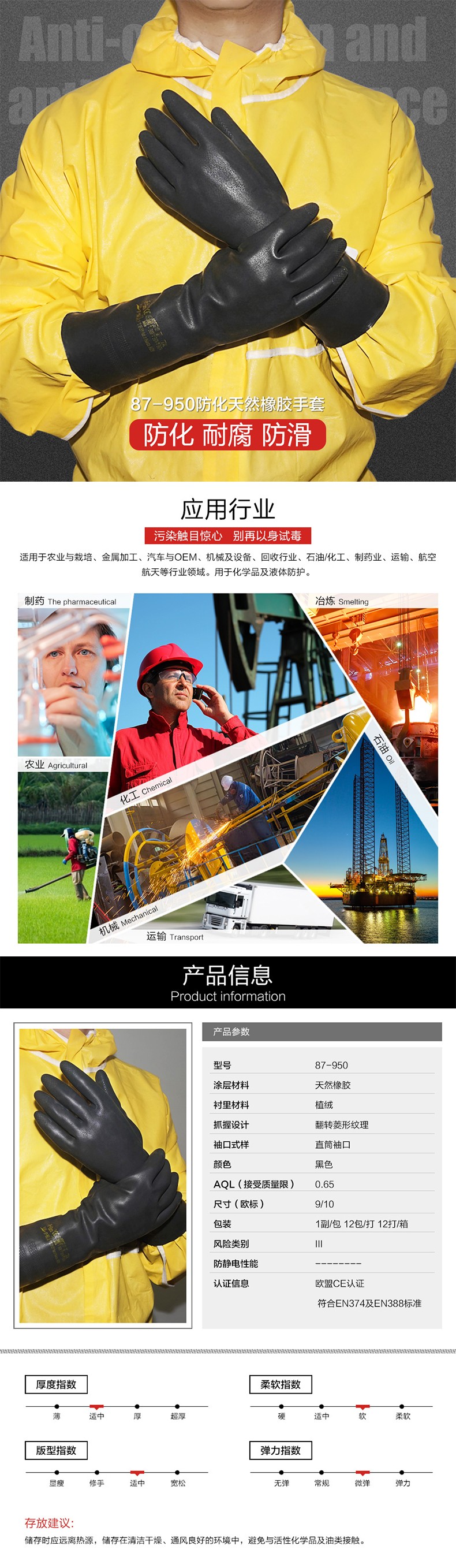 海固087-950防化服配件手套 化學(xué)品防護手套，耐酸堿防護手套圖片