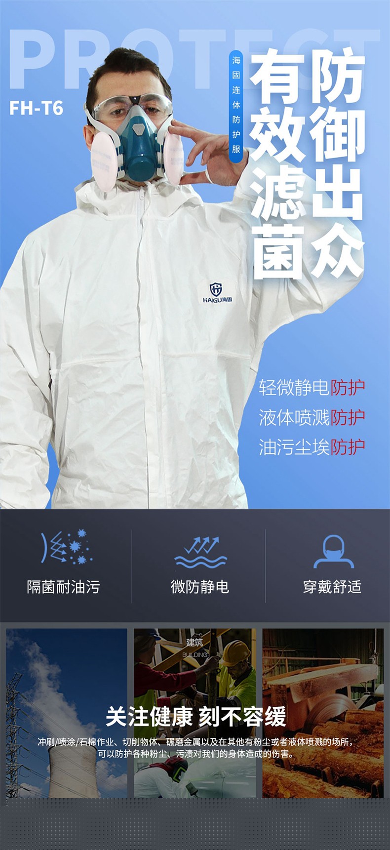 海固FH-T6防護(hù)服 靜電液體油污塵埃防護(hù)服圖片1