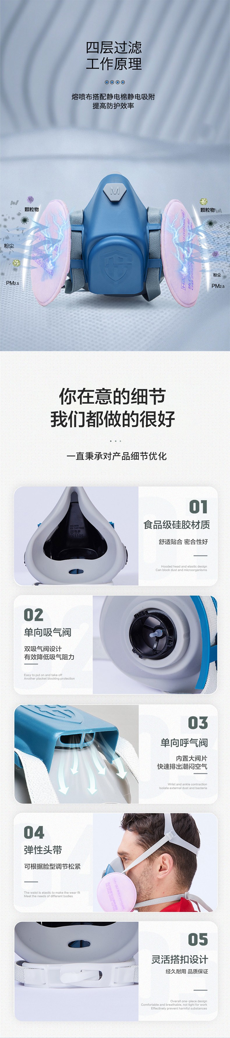 海固防塵面具 海固HG-600半面罩防塵面具+KP95油性非油性顆粒物濾棉圖片3