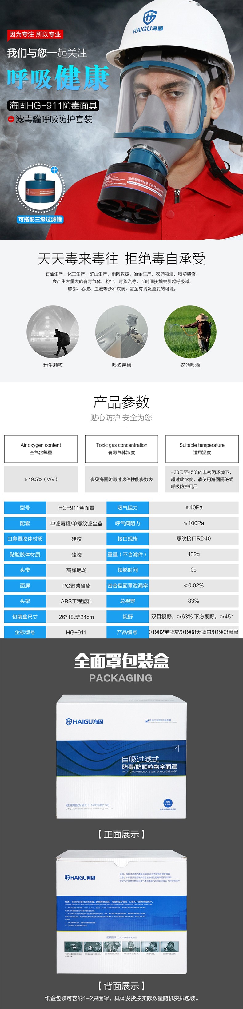 海固HG-911 P-H2S-3全面罩硫化氫防毒面具圖片