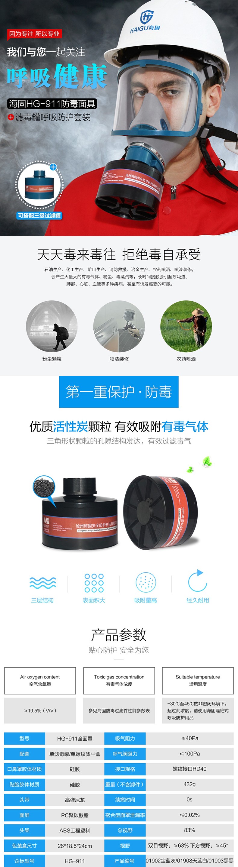 海固HG-911 P-A-3全面罩有機(jī)氣體防毒面具圖片
