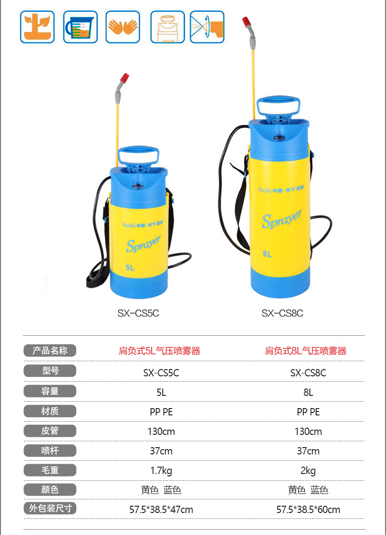 市下SX-CS5C 5L手動(dòng)肩負(fù)壓縮式噴霧器圖片3