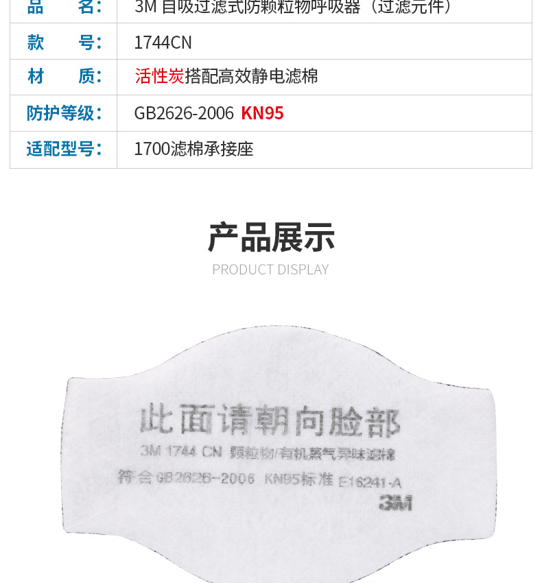 3M1744CN濾棉KN95有機(jī)蒸氣異味過濾棉圖片4