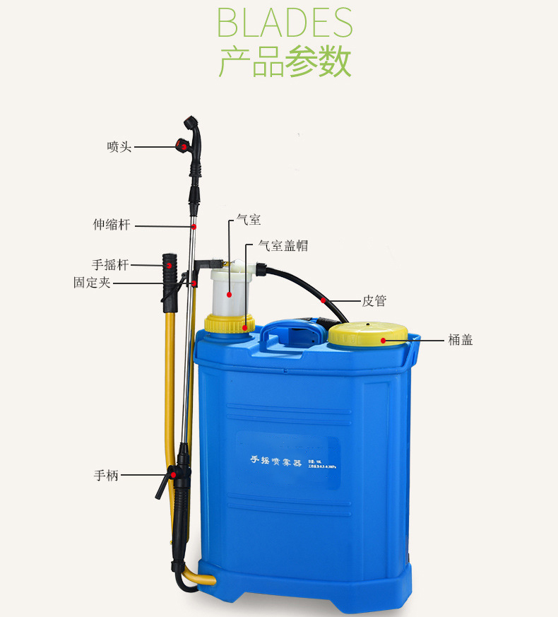 單管八角背負式手動噴霧器16L高壓手搖噴霧機3