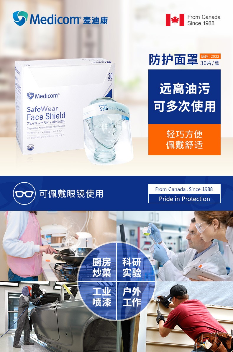 麥迪康2033高清防飛沫雙面防霧防護(hù)面屏圖片1
