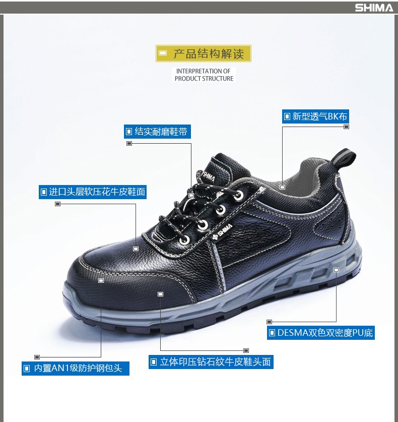SHIMA?，擠16002防砸防滑透氣耐磨安全勞保鞋圖片1