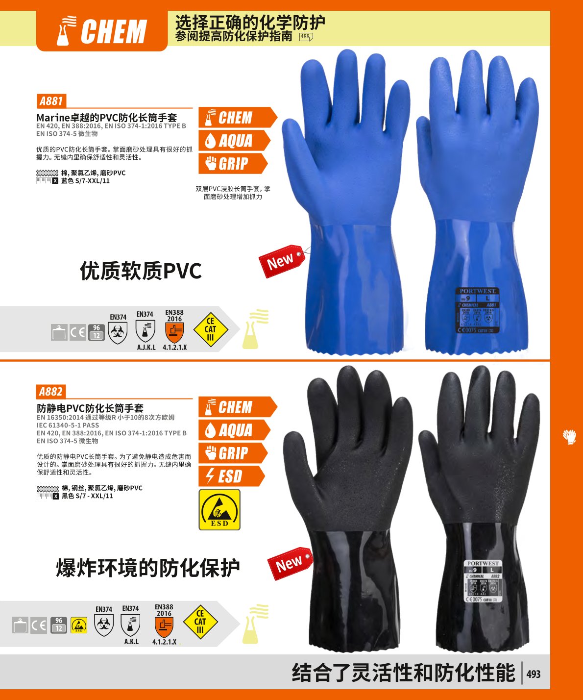 波偉斯特Portwest A882防靜電PVC長(zhǎng)筒防化手套1