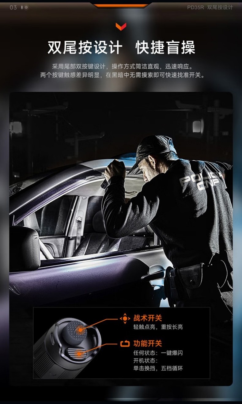 FENIX菲尼克斯PD35R PD系列緊湊型充電戰(zhàn)術(shù)小直筒手電5.jpg